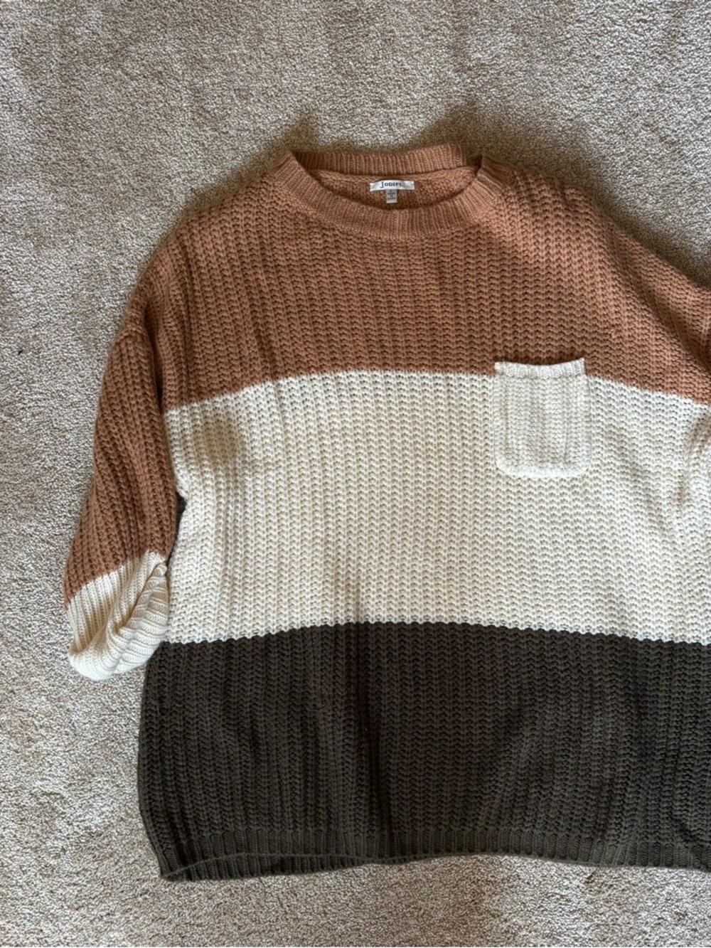 JODIFL Colorblock Crewneck Sweater - Brown, Cream & Dark Brown
